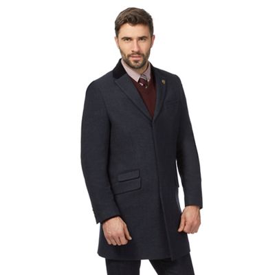 Hammond & Co. by Patrick Grant Big and tall navy wool blend checked epsom coat